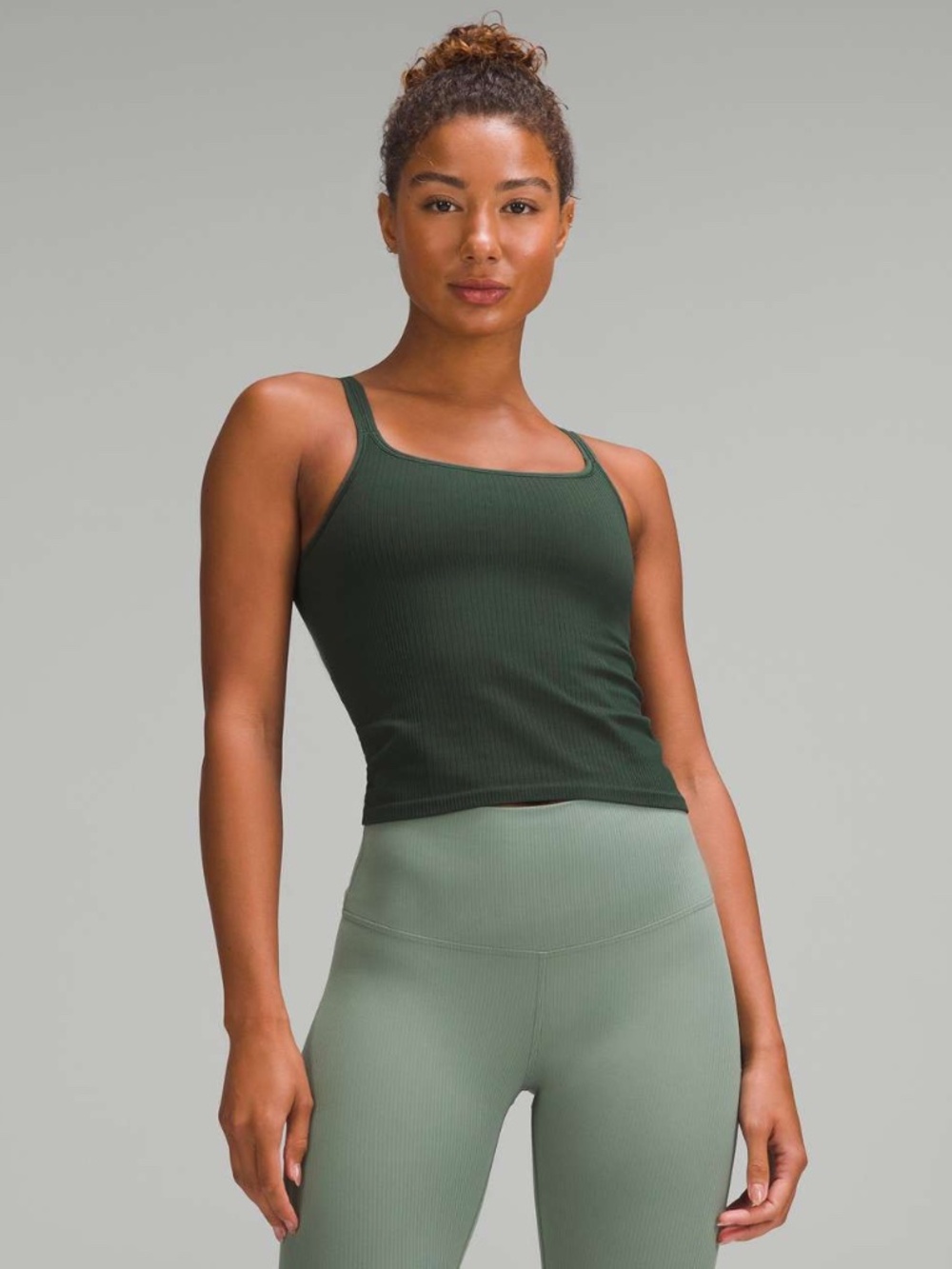Lululemon Ebb to Street Scoop-Neck Cropped Tank Top-Legacy Green-Size 6